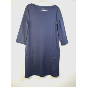 Garnet Hill Midi Shift Dress Organic Cotton Pockets Navy Blue Size 10 Minimalist